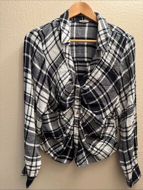 Pilcro Black and White Plaid Button-Down Shirt